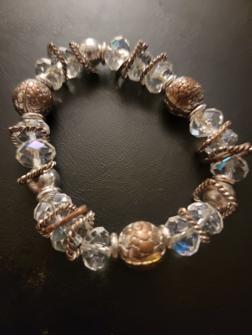 Clear Crystal and Silver-Tone Beaded Stretch Bracelet Lane Bryant